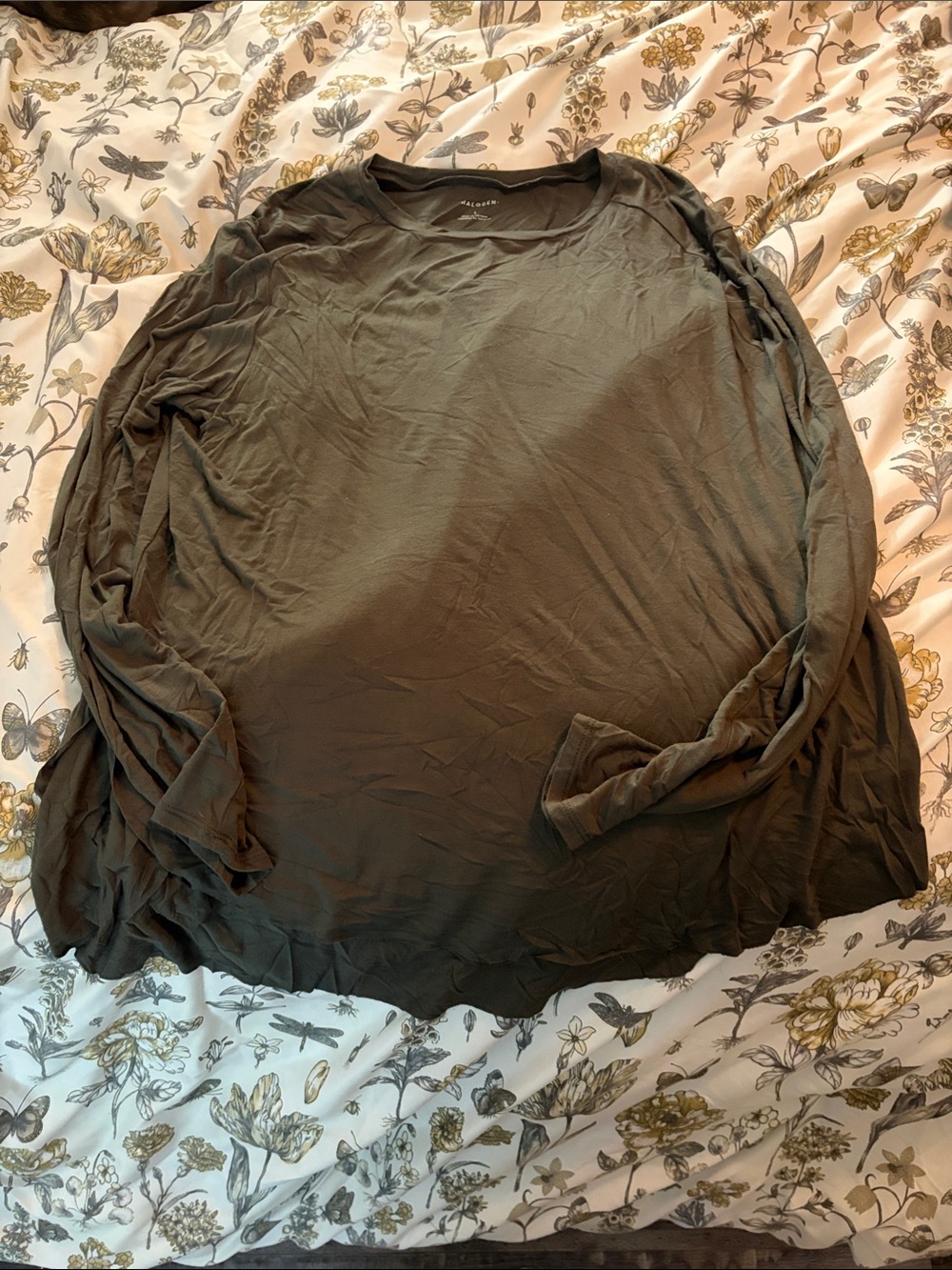 Halogen Lightweight Olive Green Long Sleeve Top